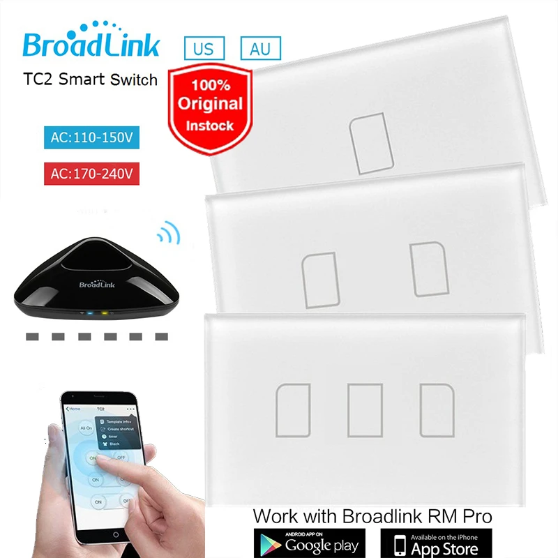 

Broadlink TC2 US/EU 1 2 3 Gang Wifi Remote Control Led Light Switch 110~240V Touch Panel Wireless Home Automation by RM2 RM Pro+