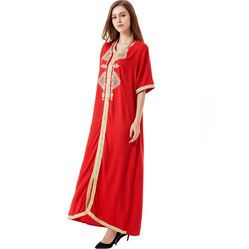 Women's Islamic Maxi Summer Sleeveless Embroidered Cotton Dress