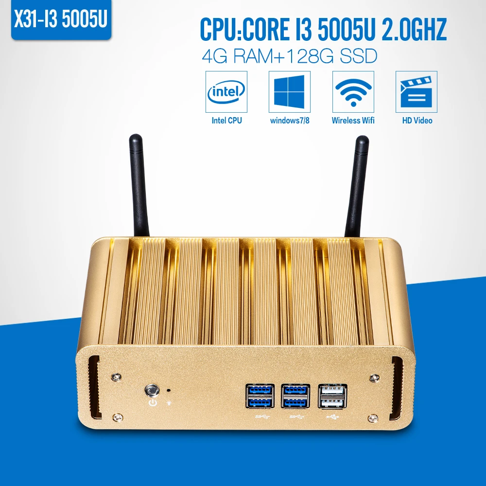 Mini PC Computador 5Gen Core i3 5005U 2GHz Fanless PC Win 7/8/10 4G RAM 128G SSD+WIFI mini computer case