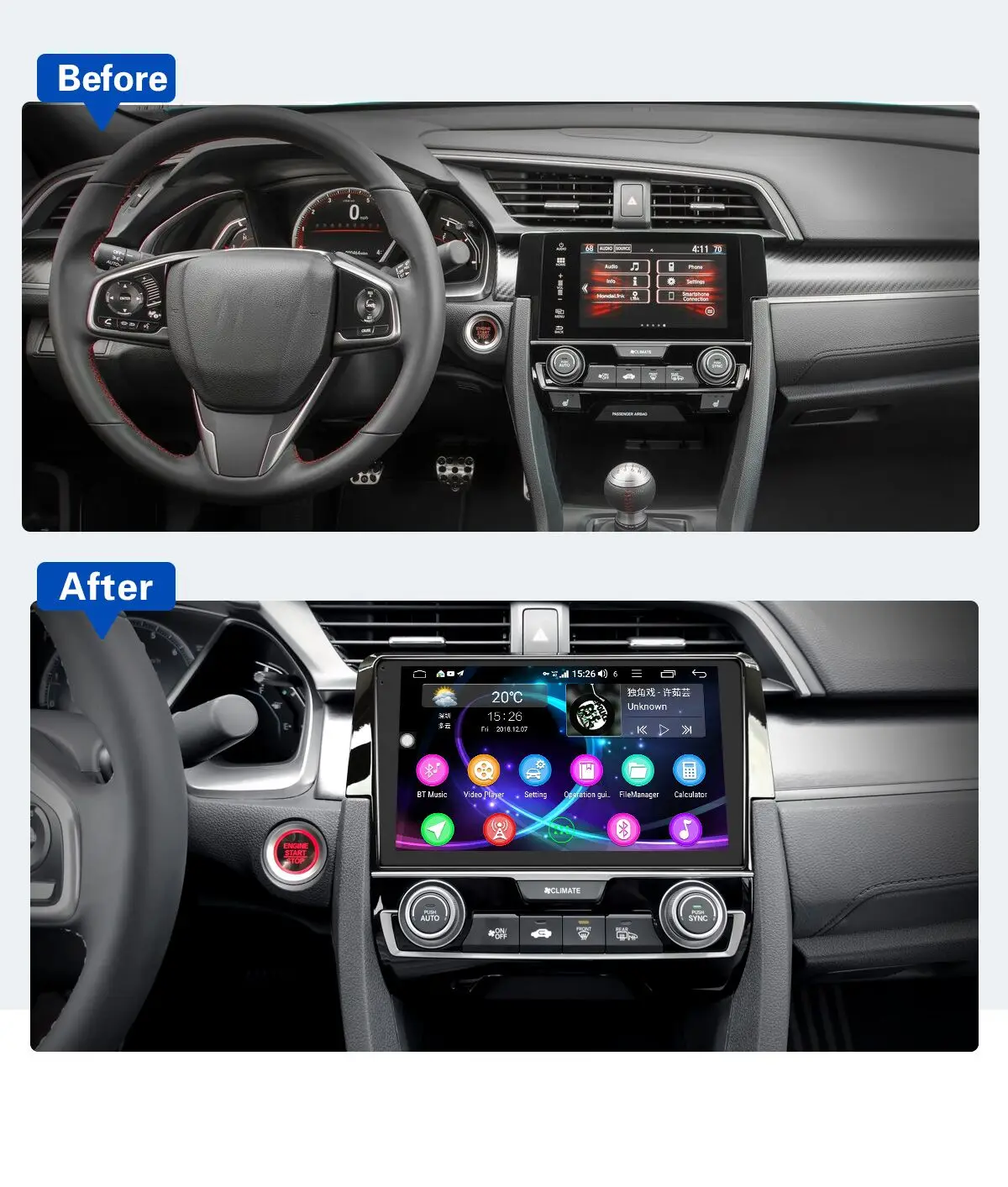 Top DSP 9" Android 8.1 Car Multimedia Radio for Honda Civic 2016-2018 GPS Mirror Link Subwoofer Stereo WiFi 4G SIM DVR OBD DAB AUX 6