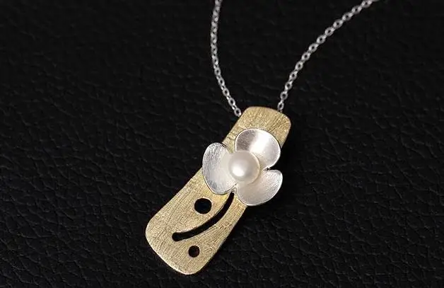 

Sterling S925 925 silver Necklace flower pendant charming 33*14mm