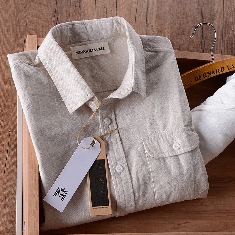 Meilleur Italie marque chemise en lin hommes d été coton chemises hommes longue manches solide beige casual hommes chemises slim pour hommes shirt de mode chemise