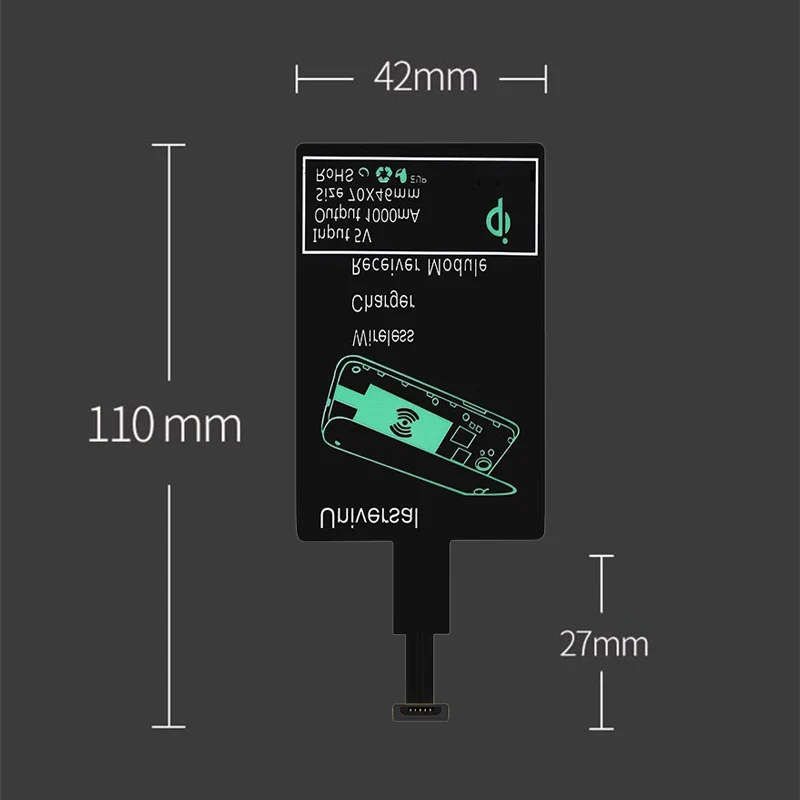 Qi Беспроводное зарядное устройство приемник Универсальный микро USB интерфейс беспроводной приемник 80% преобразования мощности беспроводной модуль спереди или сзади