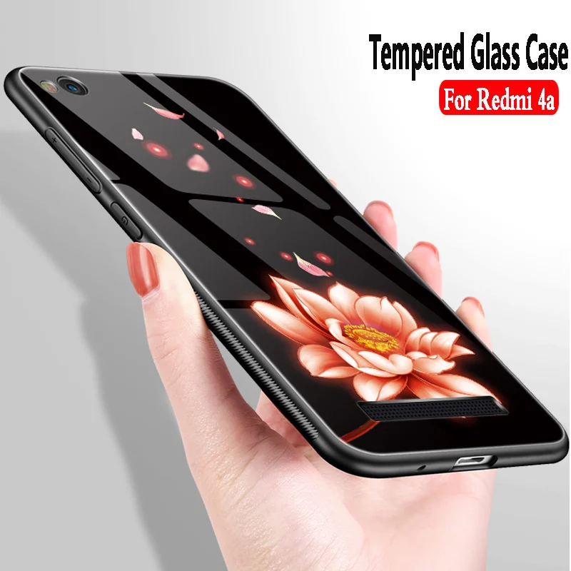 Para xiaomi redmi 4A caso de lujo de cristal templado duro cubierta suave de TPU de silicona para xiaomi redmi 4a cubierta funda 3d armadura