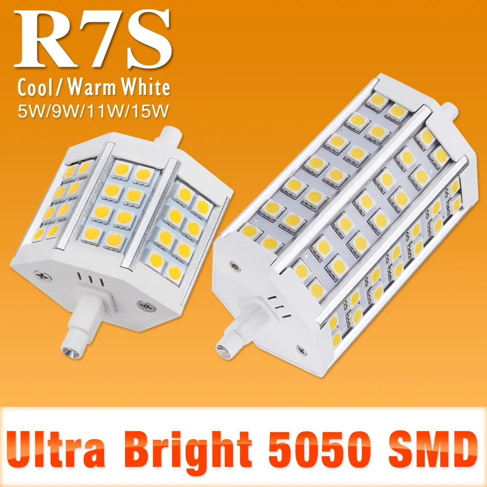 R7S светодиодный светильник 78 мм 118 мм 5 Вт 9 Вт 11 Вт 15 Вт СВЕТОДИОДНЫЙ R7S лампочка кукурузы SMD 5050 Светодиодный прожектор 85-265 в замена