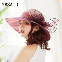 YmsaidHigh Guality элегантные женские церковные шляпы для лета, модная шляпа от солнца с большим цветком с широкими полями, Пляжная Повседневная пляжная шляпа для женщин