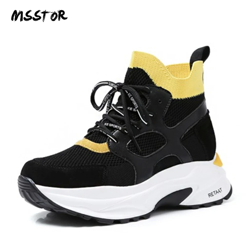 

MSSTOR Fashion 2018 New Mixed Colors Wedges Boots Black Round Toe Casual Autumn Ankle Runway Shoes Platform Winter Boots Women