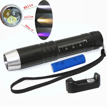 

Portable white/yellow LED Flashlight UV light 395nm blacklight LED pen torch for Gem Amber Jade Money Identification