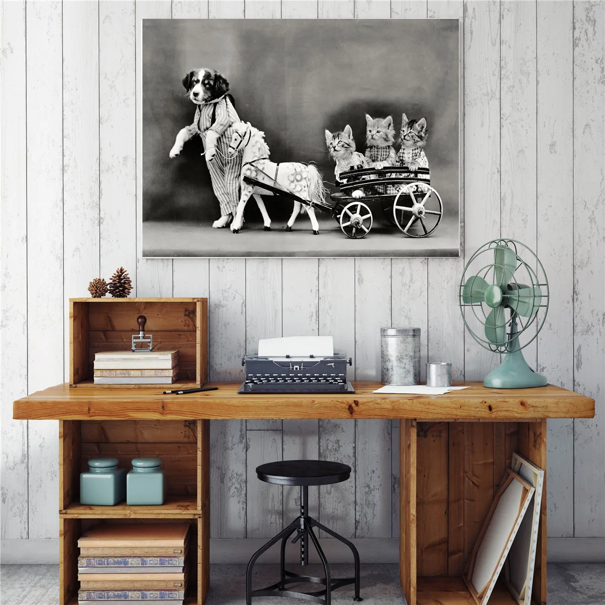 

Poster Black and White Dog Cart Cats Gharry Wall Pictures for Living Room Canvas Art Nordic Style Kids Decoration