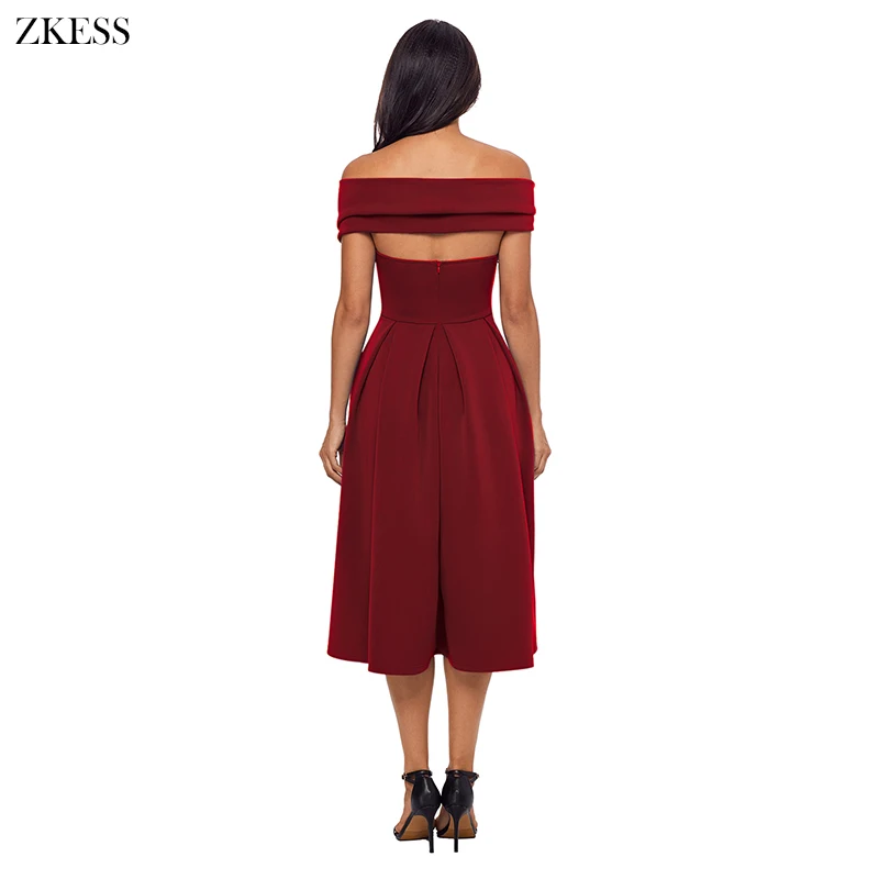 Burgundy-Crossed-Off-Shoulder-Fit-and-flare-Prom-Dress-LC61877-3-2 