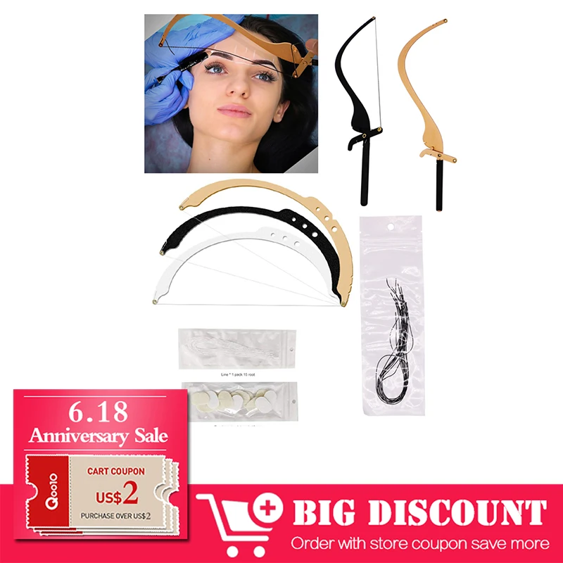 

Semi-Permannet Bow and Arrow Line Ruler Microblading Measuring Tool Brow Mapping String With 15pcs Liners 15 Dyeing liners