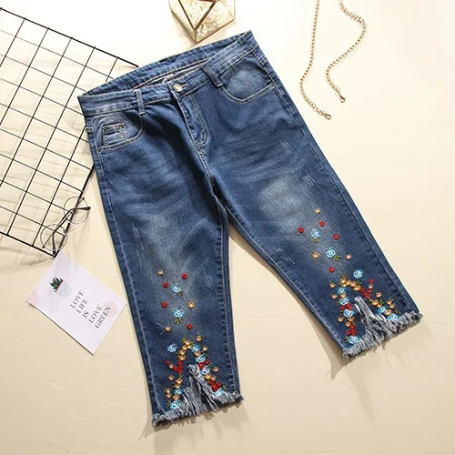 

5xl plus big size jeans panty women spring summer style autumn 2018 feminina embroidery thin denim pants female Y1296