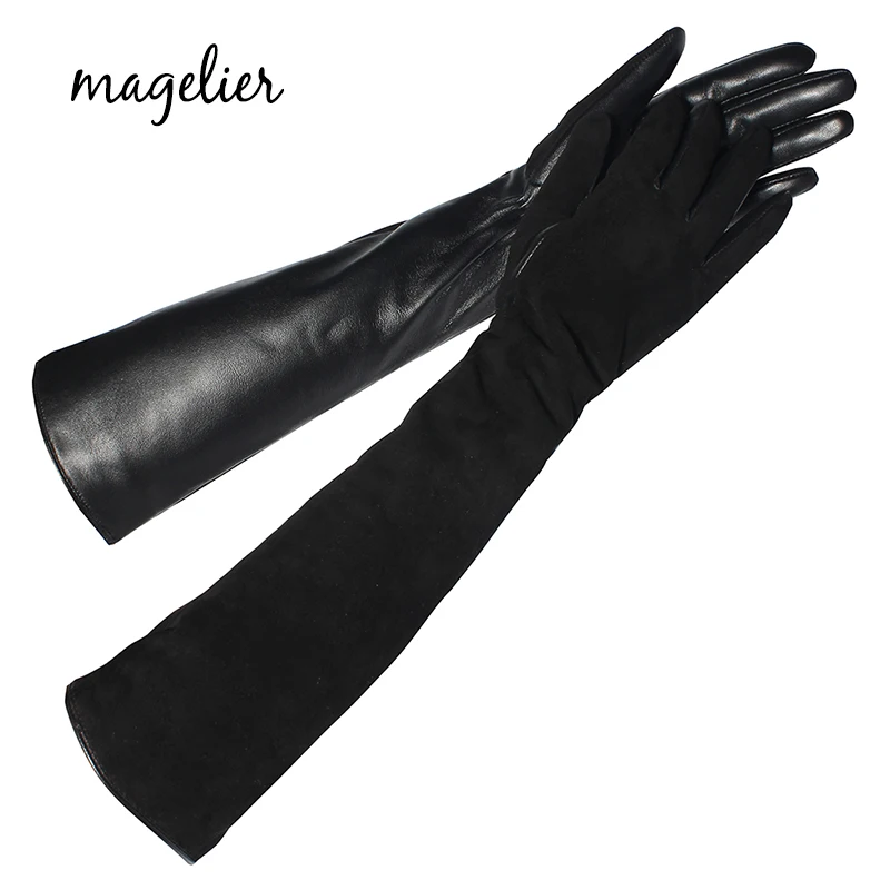 Magelier/женские перчатки из натуральной кожи; модные брендовые новые длинные перчатки с сенсорным экраном; теплые зимние перчатки для вечеринки; 80