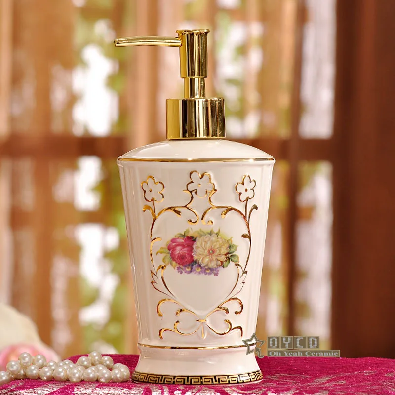 Ceramic soap dispenser ivory porcelain flowers design hand liquid soap