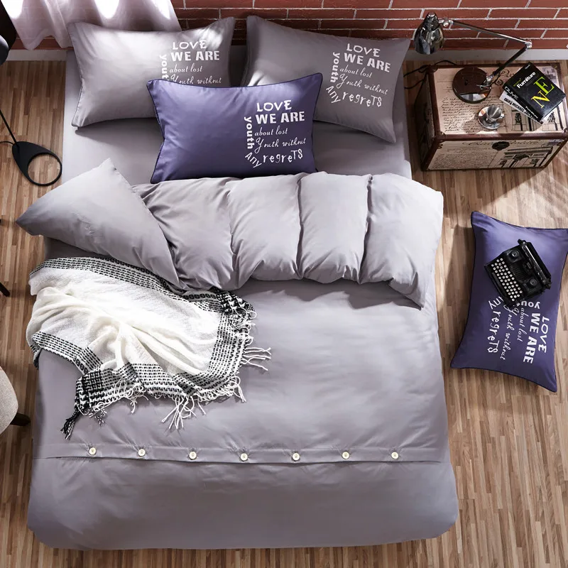 

New Pure color Sports style Button Single double bed sheet pillowcase duvet cover sets 1.2m-2.2m width bed sheet Quilt cover
