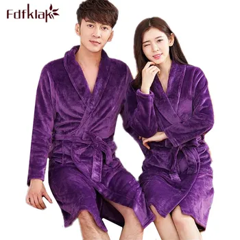

Fdfklak Winter flannel warm robe women sleepwear thicken couple's robes & gowns casual dressing gowns for women bathrobe