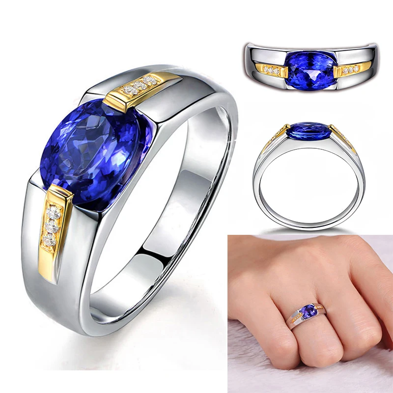 

Noble Shining Oval Blue Crystal Golden Silver Combination Rings Voor vrouwen Female Simple Finger Ring Gift