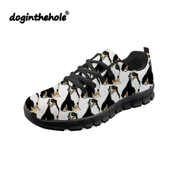 

doginthehole Flat Sneakers Women Bernese Mountain Dog Printing Summer Flat Shoes Ladies Lace-up Mesh Shoes for Females Footwear