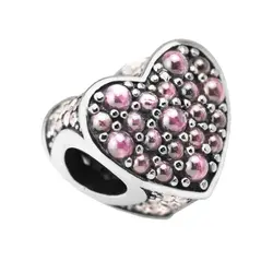 Подходит для Pandora талисманы браслеты розовый ослепительно сердце бусины 100% 925 пробы серебряные ювелирные изделия Бесплатная доставка