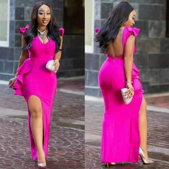 

High Quality Sexy V Neck Purple Long Bandage Dress 2018 Celebrity Designer Fashion Dress Vestido