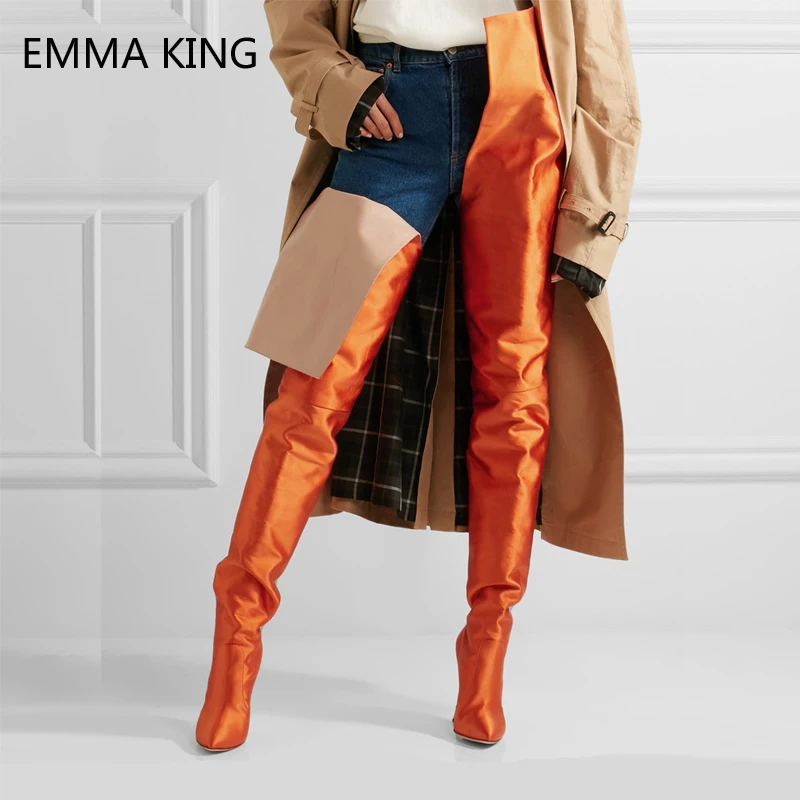 

2019 Spring New Blue Over The Knee Boots Stiletto Heels Stretch Winter Shoes Woman Fashion Leather Thigh High Boots Women Shoes