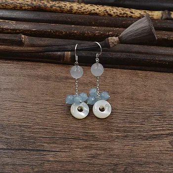 

version, summer small fresh blue, color tassel, female students natural shell, Circle Earrings