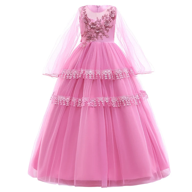 

2019 Summer Long Sleeve Princess Dress Girls Costume Kids Dresses For Girls Children Party And Wedding Dress 10 12 Year LP-216