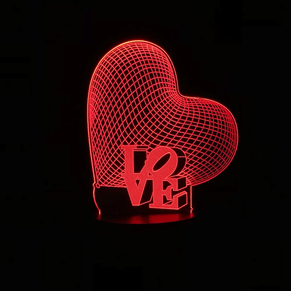 

Valntine's Day Heart Love Letter 3D Lamplight LED USB Table Illusion Mood Night Light Switch Touch Multicolor Luminaria Change
