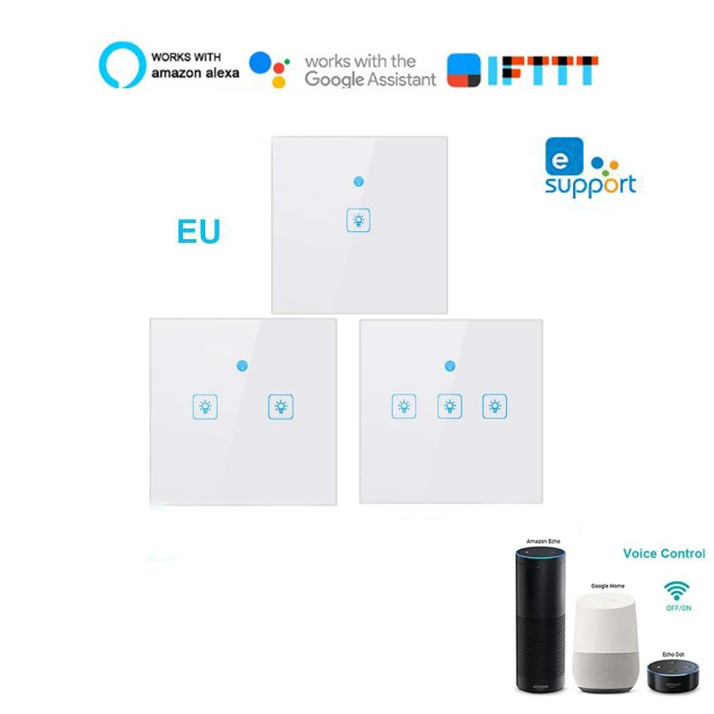 

1/2/3 Gang EU Wifi Switch Smart Switch Remote Control Light Touch Wall Switches EWeLink Works With Google Home Mini Alexa IFTTT