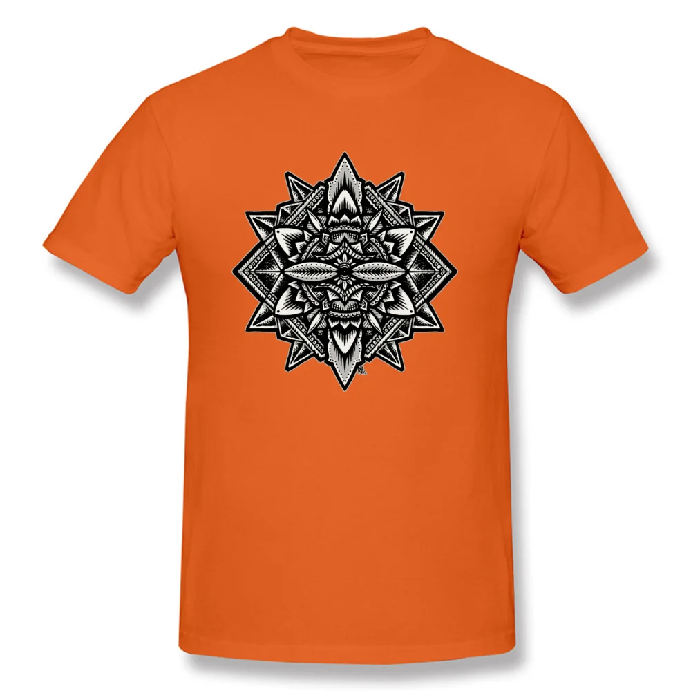 Men Graphic 3D Printed Tees Crewneck Summer Fall 100% Cotton T-Shirt Design Short Sleeve Custom T-Shirt Wholesale Sacred Geometry Flower of Life Mandala - Solid orange