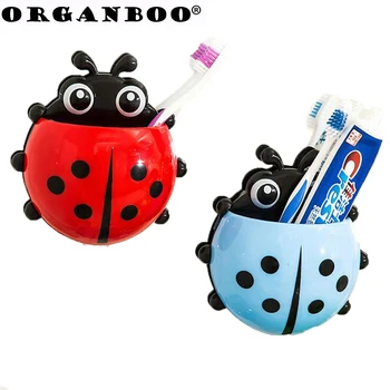 

1 PC Cute Cartoon Ladybug Sucker Cup Toothbrush Holder Wall Shelf Toothbrush Rack Bathroom Household Items Decorative Shelves