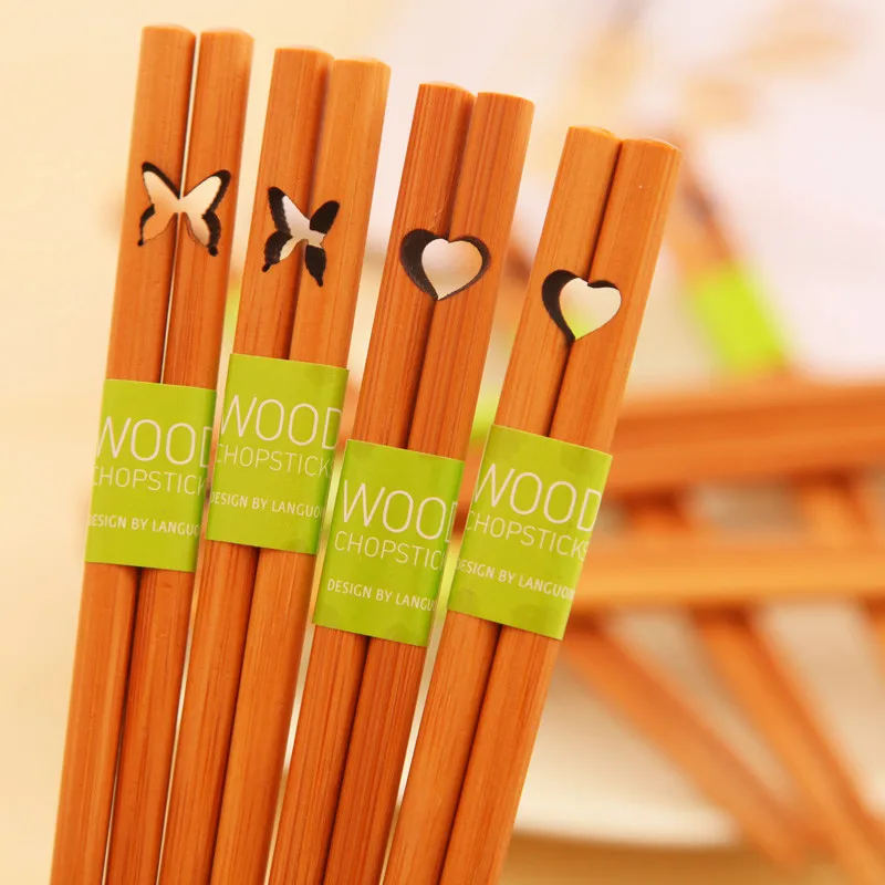 

Free shipping Tableware heart butterfly cutout eco-friendly slip-resistant chopsticks natural wood pointed toe chopsticks