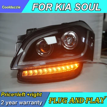 

For Kia Soul LED Angel Eyes Head Lamp 2008 2009 2010 2011 Year Front Lights With DRL Daytime Running Lights