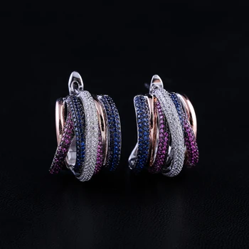 

jankelly twist Braided Broad Earrings Multicolor Cubic Zirconia Stud Earrings For Women Bridal Engagement Earrings Jewelry