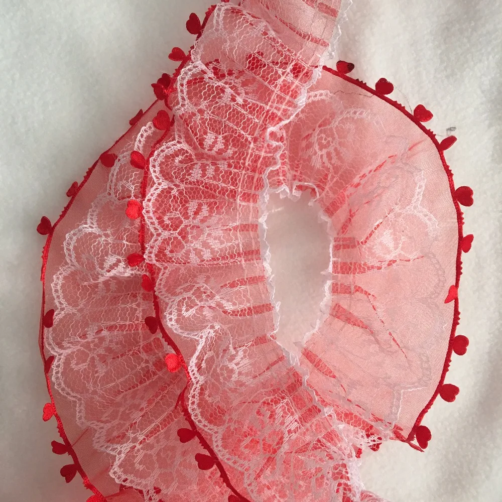 5 Yards 4cm Wide Red Organz and white Lace Pleated Gathered Trim DIY Craft RedTrim T04 | Дом и сад