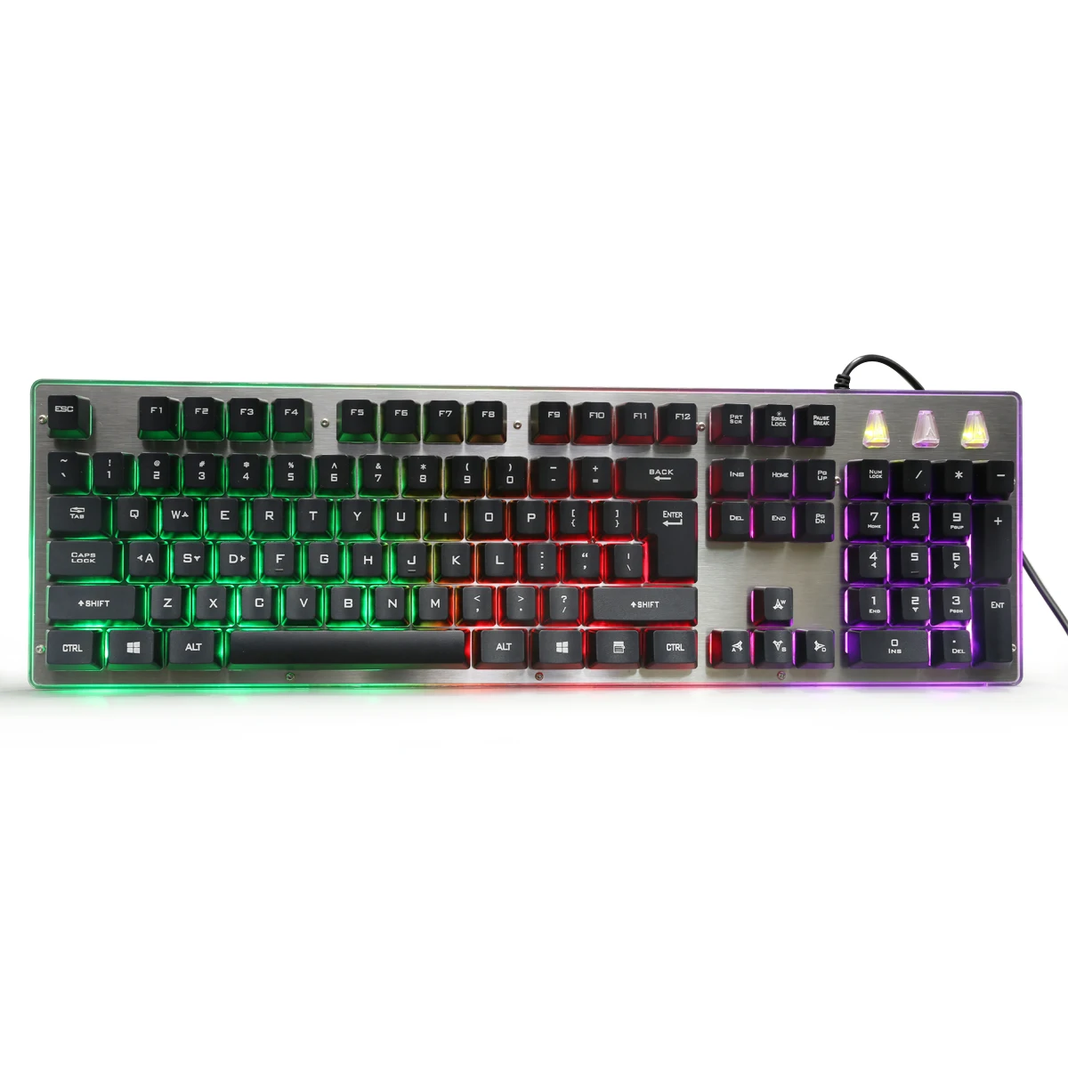 

E-3LUE KB-104 Gaming Keboard Ergonomic Keyboard Membrane USB Wired 104 Keys Cap Metal Panel with Colorful LED Light