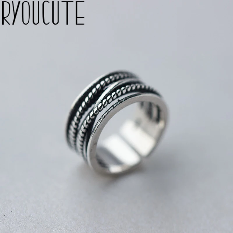 

RYOUCUTE 100% Real 925 Sterling Silver Multilayer Exaggerated Personality Retro Rings for Women Statement Adjustable Finger Ring