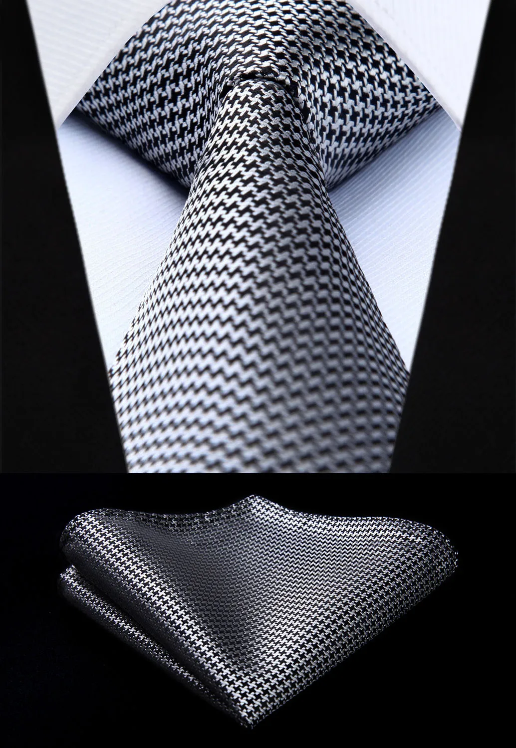 TG602A8S Gray Dot Houndstooth 3.4" Silk Tie set Party Wedding Woven