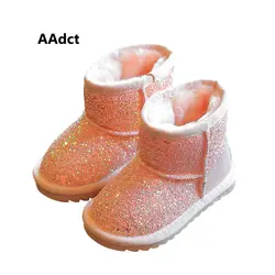 AAdct/Модная детская обувь, зимние теплые сапоги для девочек, брендовые резиновые детские сапоги высокого качества для девочек с блестками Glett