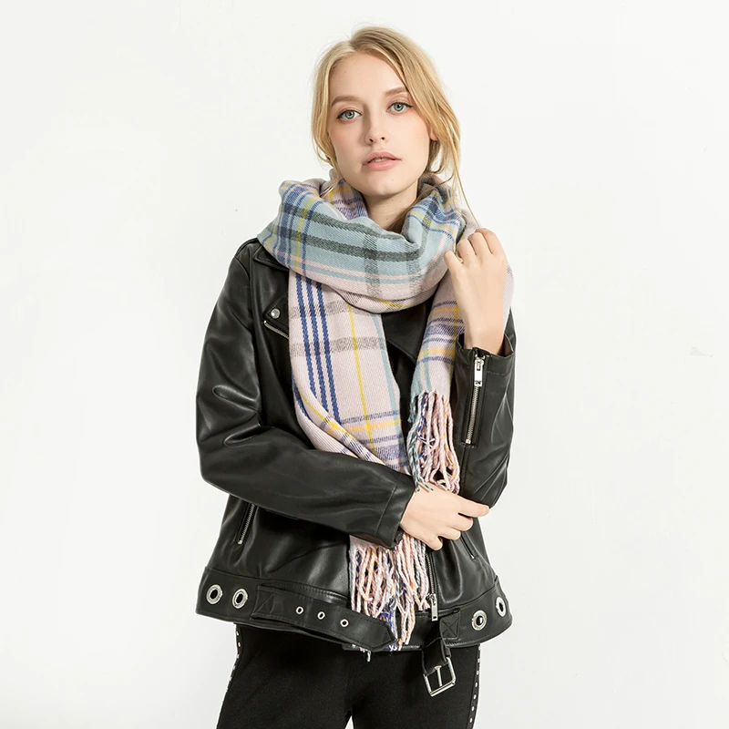 XIANXIANQING Women's Color Striped Plaid Tassels Scarf Female's Fashion