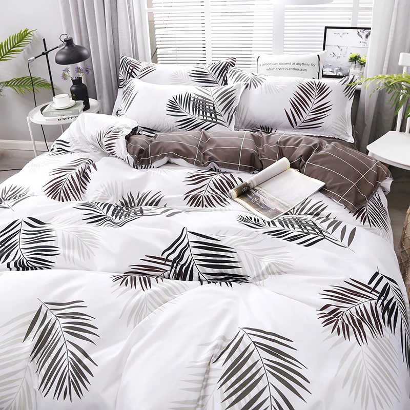 

New Leaves Printing High Quality 3/4pcs Bedding Set Bed Linings Duvet Cover Bed Sheet Pillowcases Cover Set Dropshipping