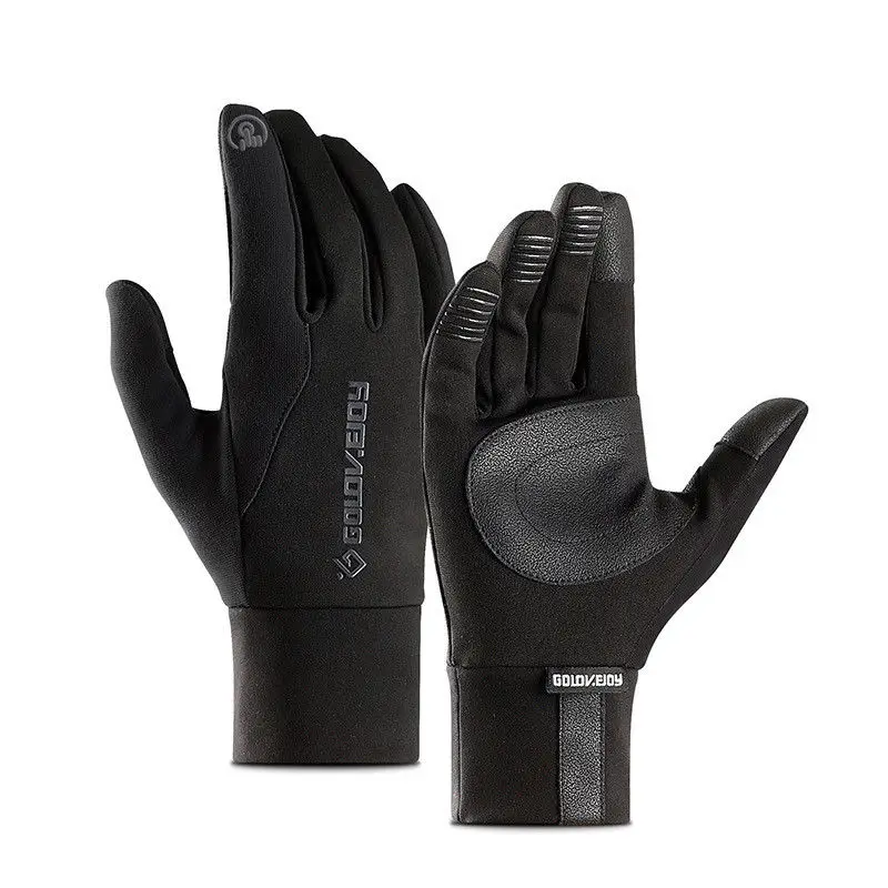 Мужские кожаные перчатки унисекс с сенсорным экраном Thinsulate, теплые перчатки для вождения, зимние теплые варежки для мужчин - Цвет: Черный