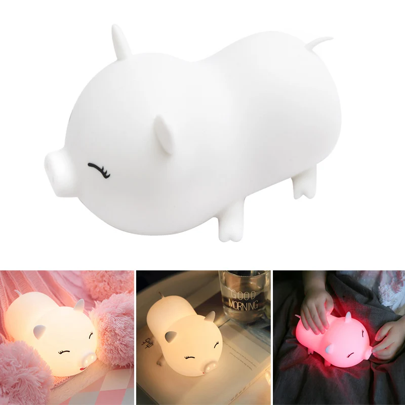 

Cartoon Cute Pig Light Silicone LED NightLight USB Charging Baby Bedside Night Lamp CLH@8