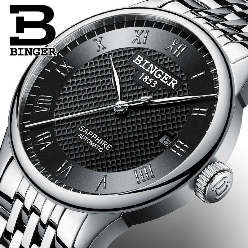 BINGER Brand Men 316L Stainless stee Strap Automatic Mechanical Male self-wind Simple Sapphire Ultrathin Watch Mens | Наручные часы