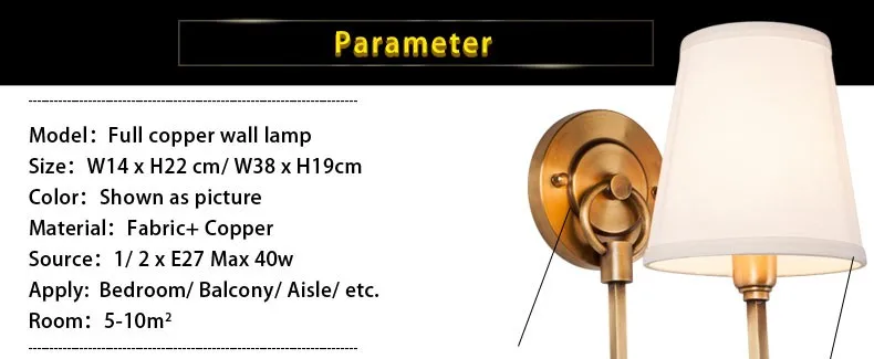 Современный настенный светильник из настоящей меди, настенные бра, тканевый абажур, зеркало для ванной комнаты, прикроватные светильники для шкафа, домашнее освещение BLW032