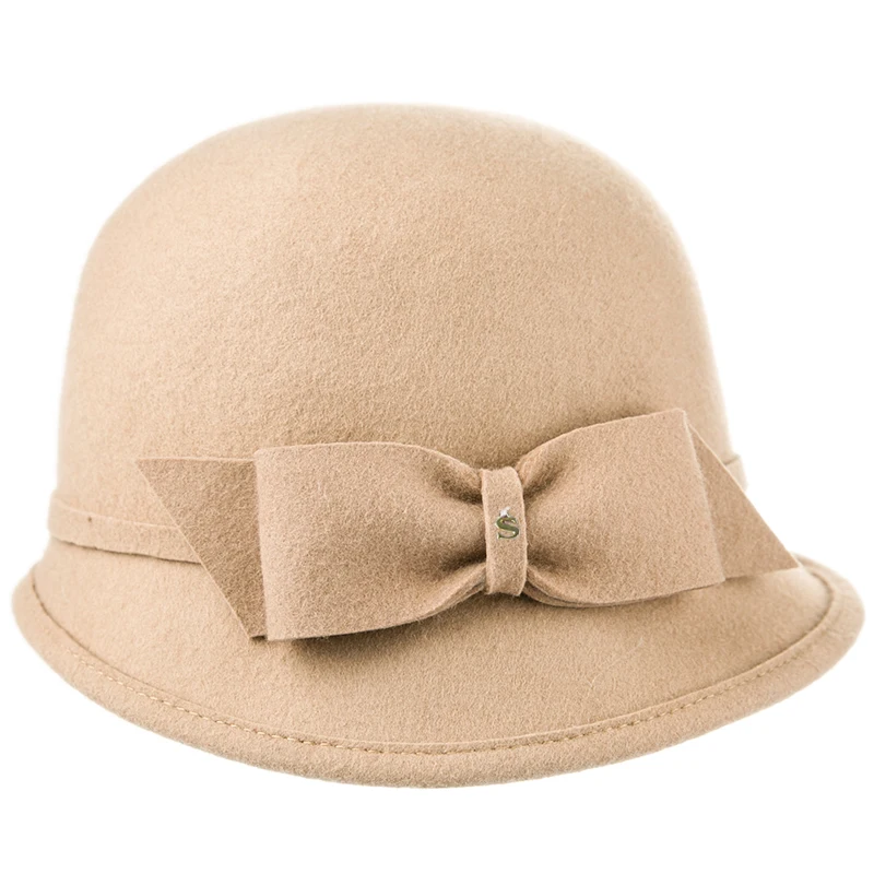 

Sedancasesa Elegant 100% Wool Fedoras Felt Fedoras Hat Handmade Bowknot Warm Bowler Winter Ladies Church Cloche Hats for Girls