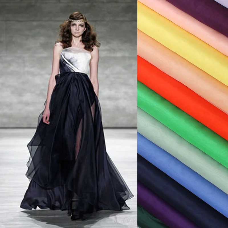 

138CM Wide 6MM Thin Solid Color Silk Organza Fabric for Bubble Dress Clothes Evening Dress Wedding Dress B002