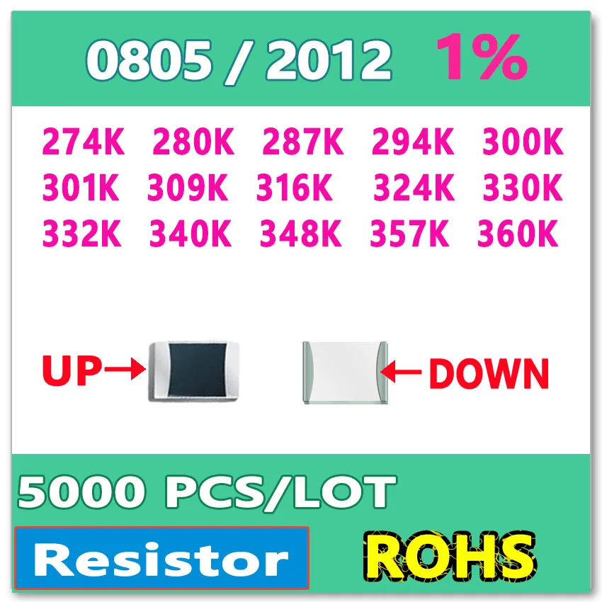 JASNPROSMA OHM 0805 F 1% 5000pcs 274K 280K 287K 294K 300K 301K 309K 316K 324K 330K 332K 340K 348K 357K 360K 2012 K smd резистор |