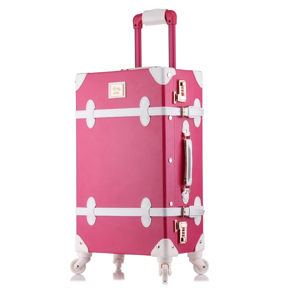 20/24/26 inch Комплект багажных сумок на колесиках Для женщин чемодан на колесах Искусственная кожа розовый Мода ретро тележка каюта чемодан с