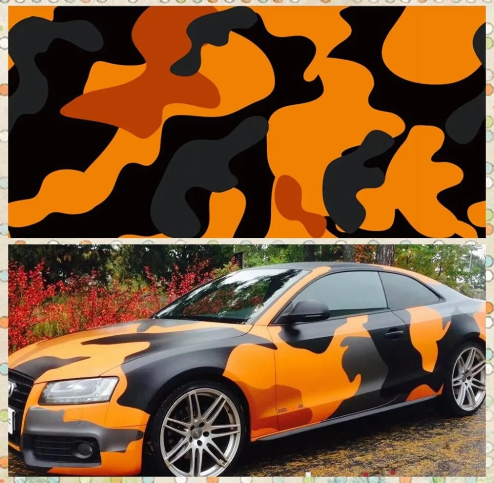 Acheter Orange grand camo vinyle de voiture wrap